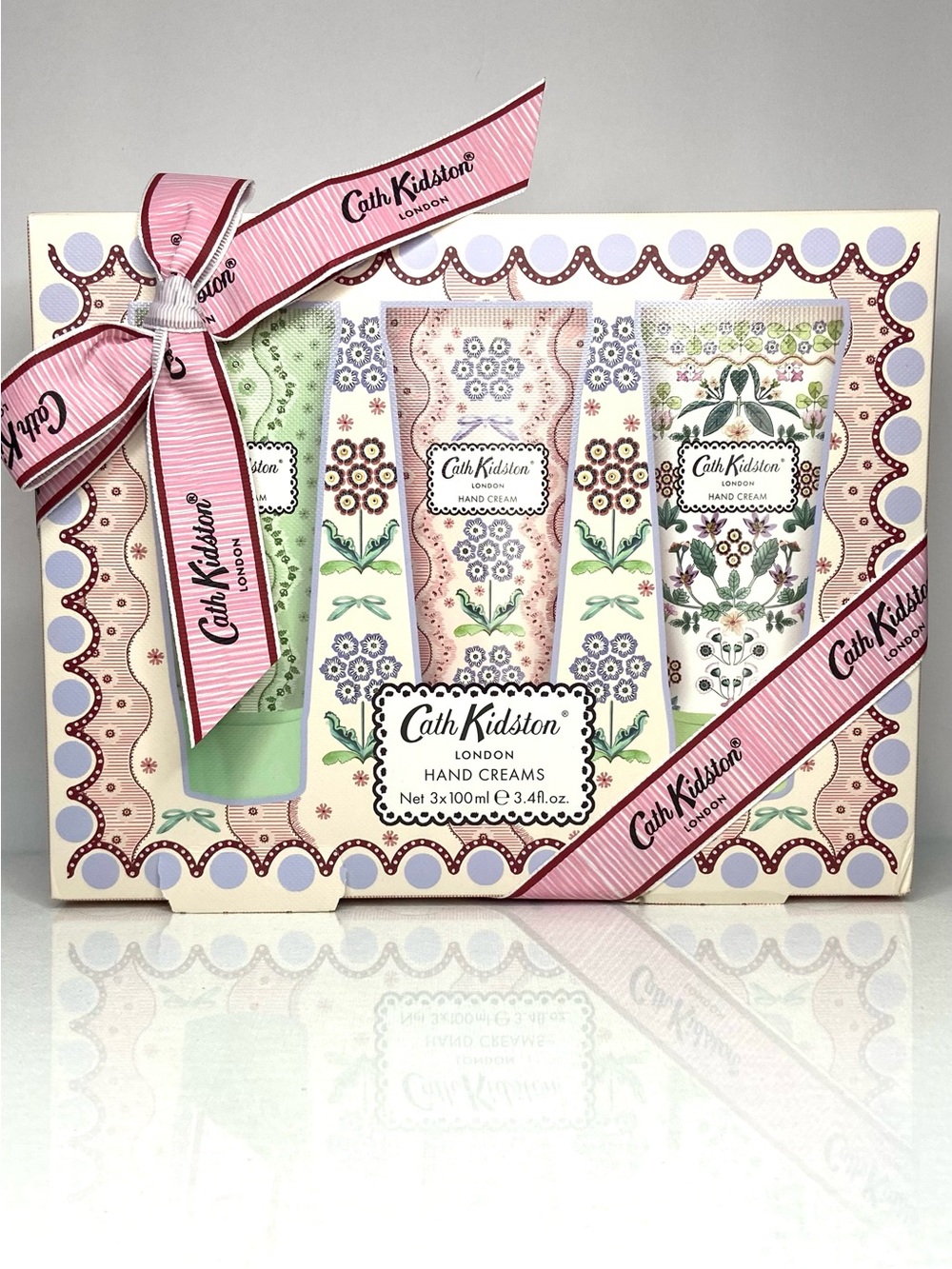 Cath Kidston Pastel Floral Hand Cream Trio in Pink Ribbon Box